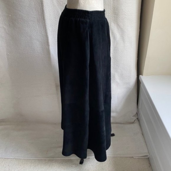 Vintage 70s 80s Suede Leather Midi Skirt Black - Picture 5 of 8